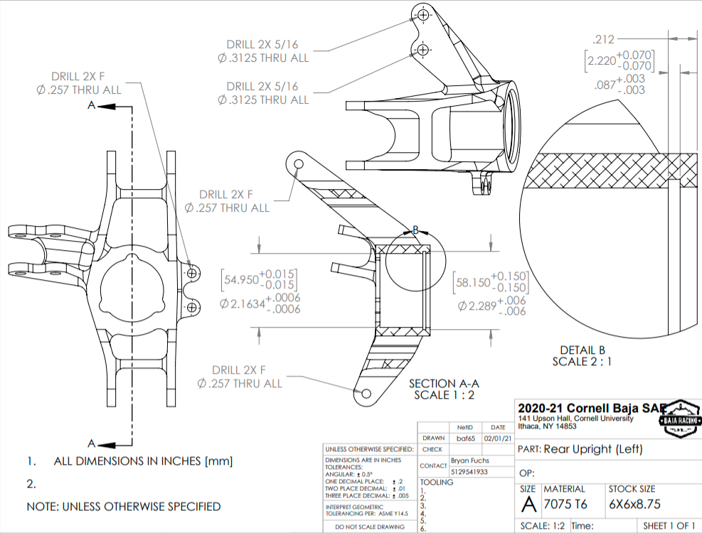 Fig 14 - CAD Drawing of Rear Upright (Left)