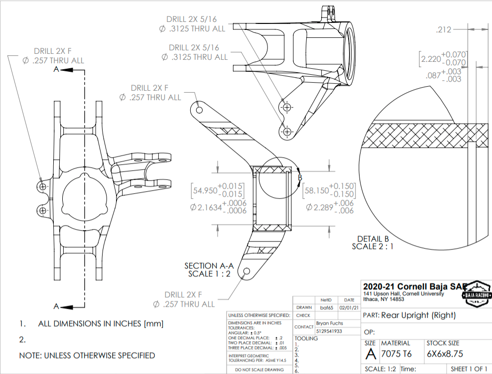 Fig 13 - CAD Drawing of Rear Upright (Right)